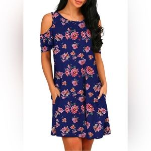 PCEAIIH Women’s Cold Shoulder Short Sleeve T-Shirt Dress with Pockets